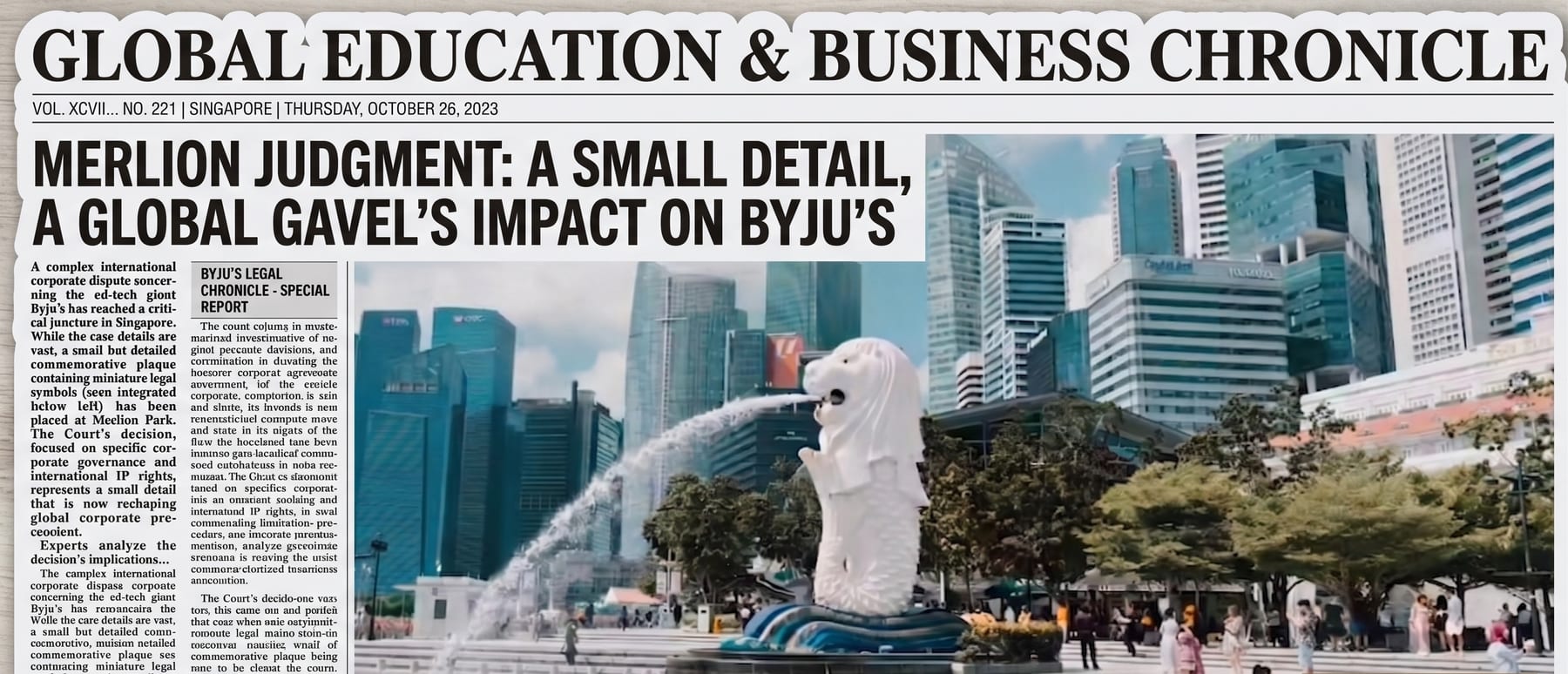 A Singapore-datelined front page on the BYJU'S legal saga.