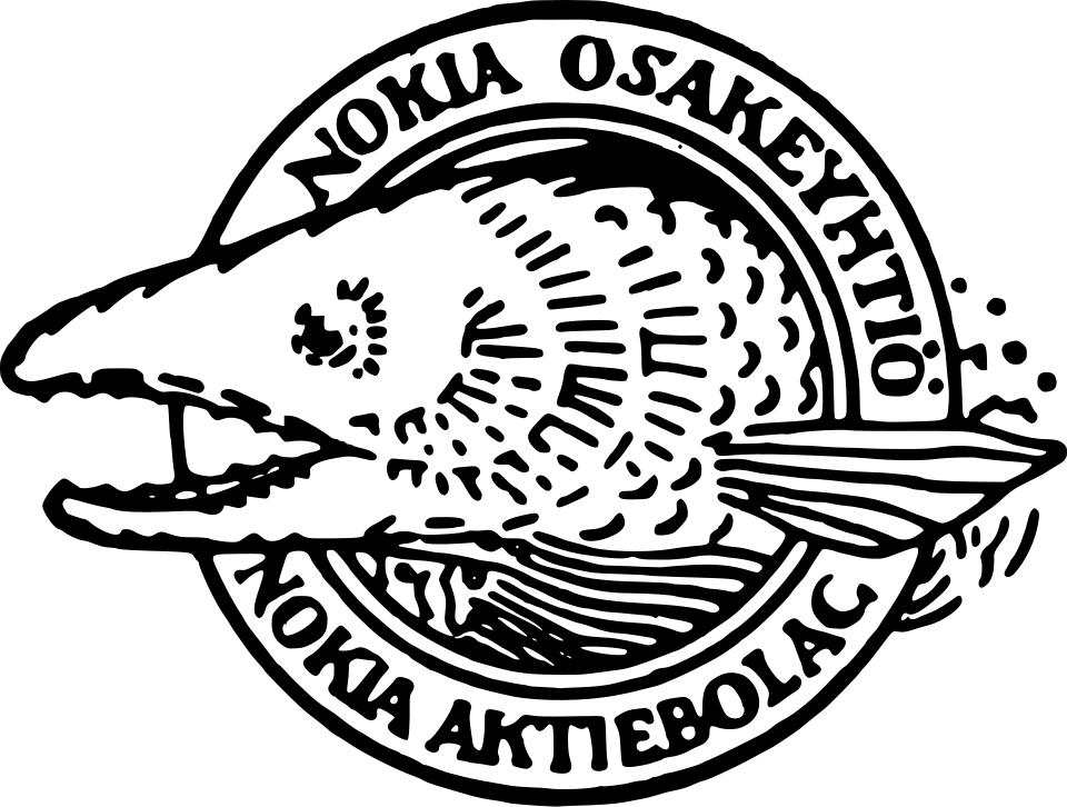 Nokia's original 1865 emblem, depicting a fish, from Nokia Osakeyhtiö — the company's paper-mill era.